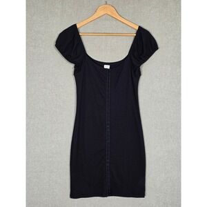 Wilfred Free Women's Black Ribbed Hook and Eye Cap Sleeve Mini Dress Large